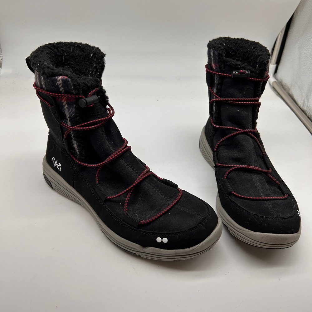 Ryka Alyssa‎ Womens Black Red Plaid Faux Fur Lined Winter Boots Size 7.5M
